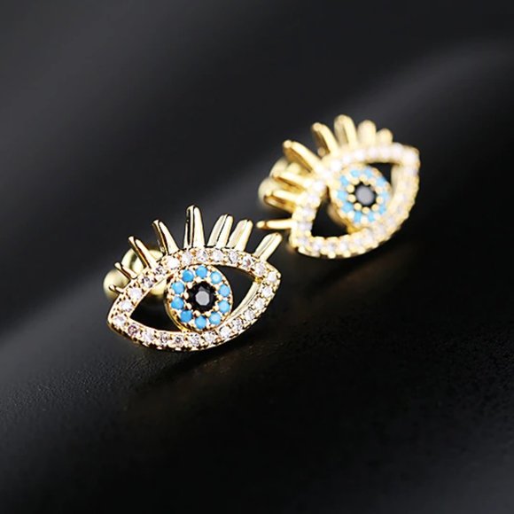 Evil Eye Stud Earrings — Gold - Picture 3 of 3